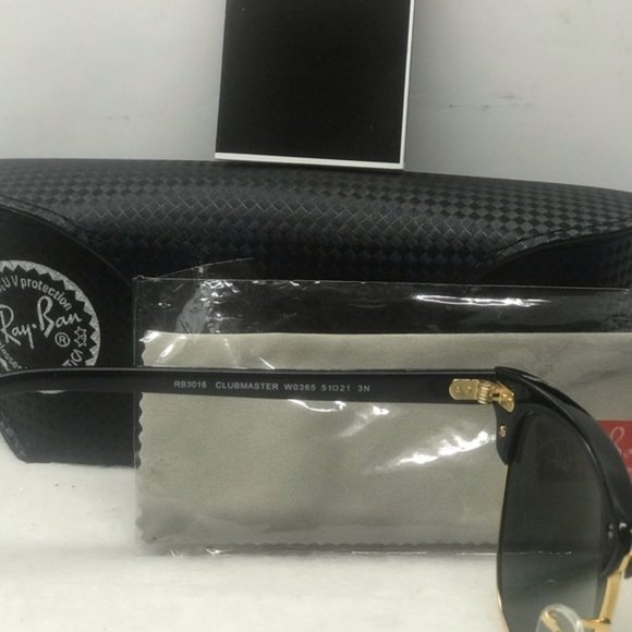 BNIB Ray ban 3016 Unisex style Club master Black/Gold/Green lenses sunglass - Picture 6 of 8